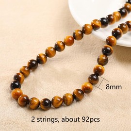HERZONE 92pcs Gemstone Tiger's Eye Beads 8 mm Natural Stone Beads Gemstones for Threading for DIY Bracelet Necklace Jewellery Making (Tiger's Eye 8 mm)