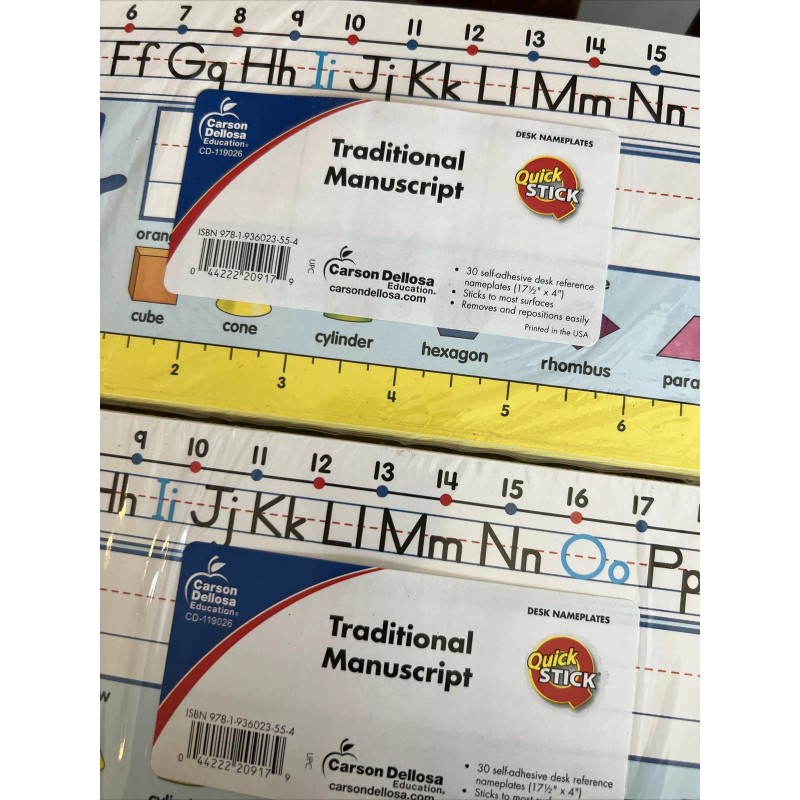 Carson Dellosa Education Self-Adhesive Traditional Manuscript Nameplates, Grades 1-2, Pack
