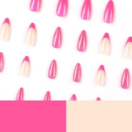 Pikabows Press On Nails Long Coffin Rhinestone Butterfly Flower French Tip Fake Nails Acrylic False Nail Tips Kit Glue on Nails for Women