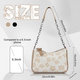 Energather Small Shoulder Bag, Shoulder Bag Purse Shoulder Handbag with Embroidery Pattern for Women, Shoulder Handbag Purse (khaki)