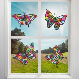 Yeaqee 24 Pack DIY Suncatcher Paper Crafts Stained Glass Effect Paper Suncatchers, 700 Tissue Papers, Window Art Arts and Crafts for Party Favors Toys(Butterfly)