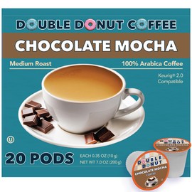 Double Donut Chocolate Mocha Flavored Coffee Pods, Medium Roast for Chocolate Coffee Lovers, Compatible with Keurig K Cups Brewers, 20 Count