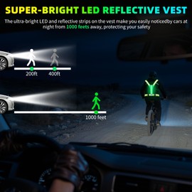 ConKrian LED Reflective Vest Running Gear, 5 Lights Colors, 3 Modes, Adjustable for Running, Cycling, Walking - Led Running Vest for Men, Women, Kids(Blue)