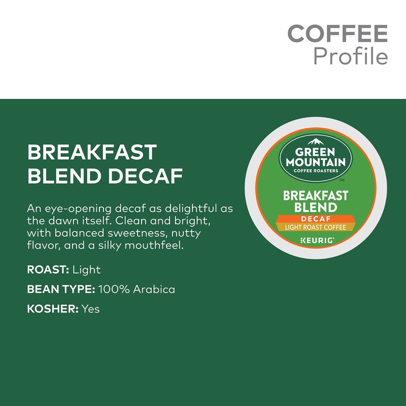 Green Mountain Coffee Roasters Breakfast Blend Decaf, Single-Serve Keurig K-Cup