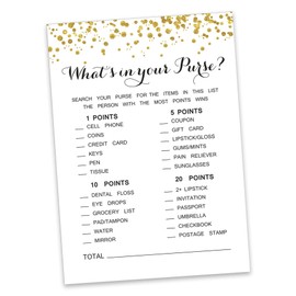 Inkdotpot 50-Pack Gold Confetti Whats in Your Purse Bridal Shower Game Wedding Shower Bachelorette Party Bulk Activity Game Cards
