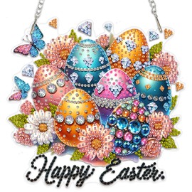 MEIYUDA Easter Diamond Painting Hanging Kit, 5D Colorful Eggs Diamond Art Ornament, Easter Eggs Special Shape Rhinestone Acrylic Pendant for Home Garden Wall Decor and Presents 18x19cm