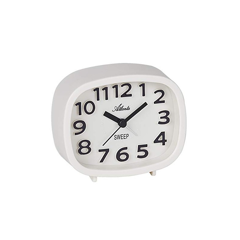Atlanta Modern Quartz Alarm Clock without Ticking Analogue White -