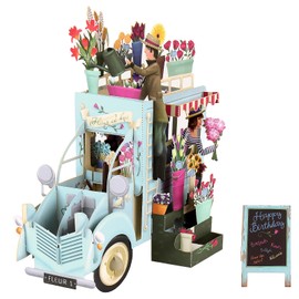 3D Greeting Cards Birthday Cards 3D Pop-Up Birthday Card Flower Trolley - Folding Card with Floating Pattern and Envelope Perfect Birthday Card for Flower Lovers (Float)
