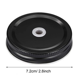 HAOHIZE Mason Jar Lids With Straw Hole, 10 Packs 2.8in/72mm Black Regular Mouth Tinplate Drinking Lid with Straw Hole Mason Jar Straw Lids Canning Jar Caps Canning Lids with Rings