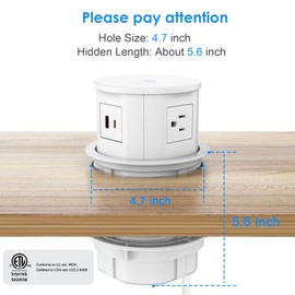 ANNQUAN 4.75inch Pop Up Outlet for Countertop with 15W Wireless Charger,4 Outlet,1 USB-C,1 USB-A,Pop Up Power Outlet for Table Workbench Nightstand