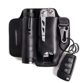 Gentlestache Leather Sheath for Leatherman Multitool - EDC Pocket Organizer with Key Holder and Flashlight Sheath - Black