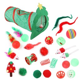 HOMEBASICS 24-Piece Set Cat Toy, Cat Chew Toy, Fishing Rod, Feather Toy, Mouse Toy, Cat Teeth Grinding Stick, Plush, Natural Safe, Brushing Teeth, Play Alone, Easy Operation, Lack of Exercise, Stress