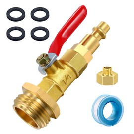 SOMDARHK RV Winterize Blowout Adapter - 1/4" Brass Quick Connect Plug 3/4" GHT Male Female Thread with Ball Valve for Winterizing Camper Boat Trailer Sprinkler System