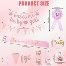 Baby Shower Decorations,Baby Shower Banner,Welcome Home Banner,Baby Girl Decorations with Mummy To Be Sash, Pink Bunting, Confetti