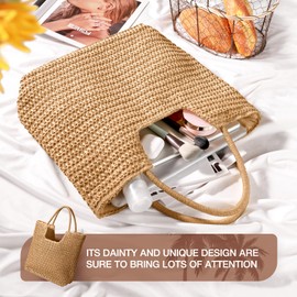 Hommtina Straw Beach Bag - Womens Crossbody Shoulder Vacation Purse for Summer, Khaki 2