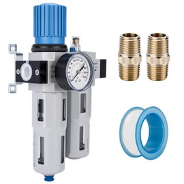 NANPU 1/2" NPT High Pressure Compressed Air Filter Regulator Lubricator Combo Water/Oil Trap Separator - Gauge(0-230 psi), Poly Bowl,Semi-Auto Drain, Bracket - 3 in 1 Two Unit