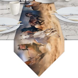 Running Horses Linen Table Runner 13x60 Inches Farmhouse Rustic Tabletop Kitchen Dining Table Decoration for Home Party Wedding Decor