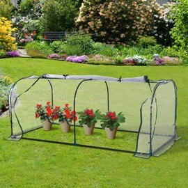 Outsunny 6.5' L x 3.3' W x 2.6' H Portable Tunnel Greenhouse for Outdoor Garden Hot House with 4 Zippered Doors, PVC Cover