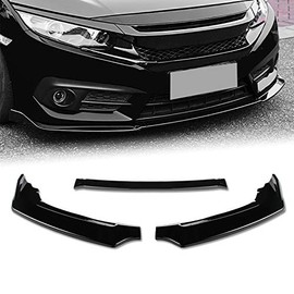Q1-Tech Front Bumper Lip fit for compatible with 2016-2020 Honda Civic, Front Bumper Lip Spoiler Air Chin Body Kit Splitter Painted Glossy Black ABS, 2017 2018 2019 (SPORT-Style)