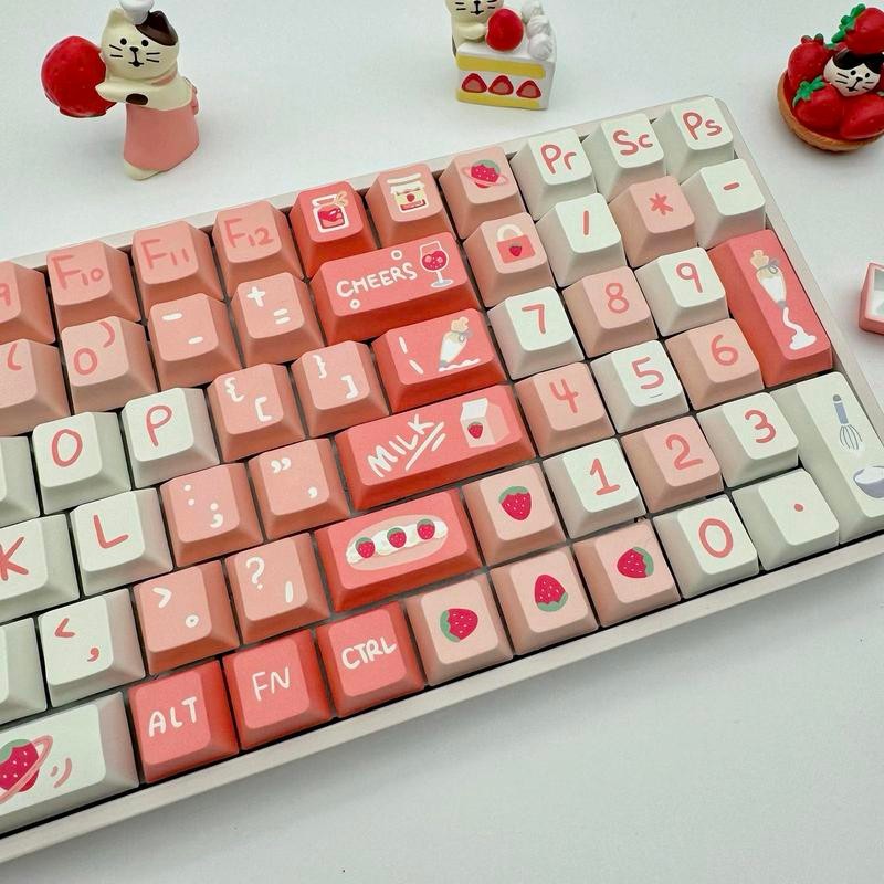 Sweet Strawberry Keycap Set, MDA Profile, PBT, Cherry MX Stem,