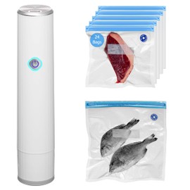 Basicwise Handheld Vacuum Sealer Machine with 24-pc Reusable Bags Food Storage Kitchen Organization Sous Vide Cooking Pantry Preservation Refrigerator Management Meal Preparation & Airtight Sealing