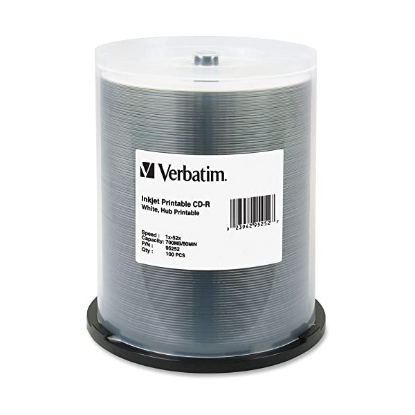 Verbatim® CD-R Printable Disc Spindle, White, Pack Of 100