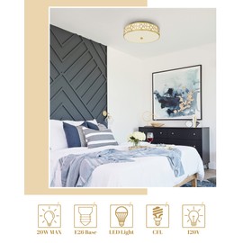 VICNIE 2-Light Flush Mount Ceiling Light, 12 inch Modern Close to Ceiling Light Fixture with Gold Metal and Frosted Glass Shade for Hallway, Kitchen, Bedroom