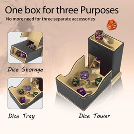 Stepane Dice Tower and Tray, Portable Commander Deck Box, Foldable Dice Storage Box for Dungeons and Dragons Rolling Tray Black/Brown