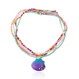 HUASAI Seashell Necklace with Starfish Pendant Charms Layered Ocean Necklace for Women Shell Starfish Beach Necklaces Jewelry Gift