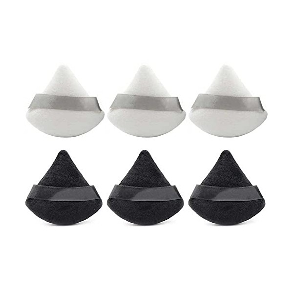 6 Pcs Triangle Powder Puff Soft Cotton Cosmetic Puff Makeup Tool with Strap for Loose Powder Body Powder Face Powder (Black and White)