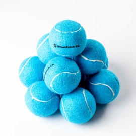 UrbanFetch- Blue Durable Dog & Puppy Toy, High Visibility Tennis Ball That Dogs Can See (Non-Squeaker, 12 Medium Balls)
