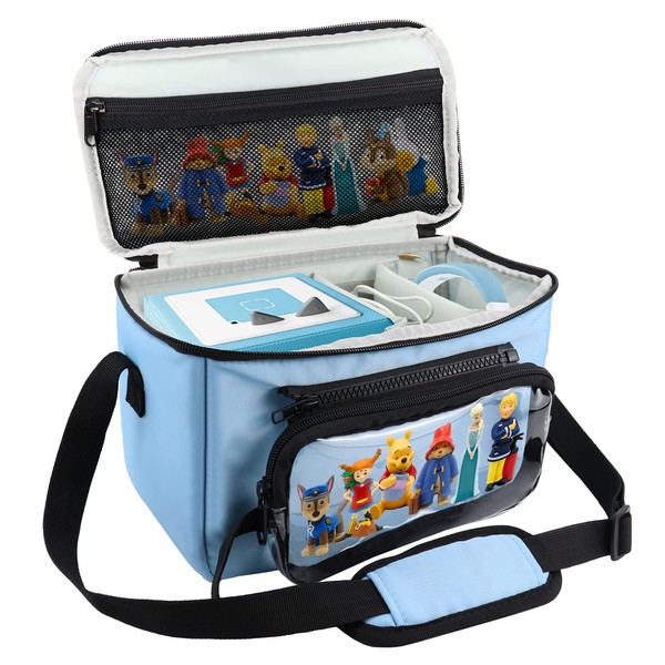 Carrying Case for Toniebox and Yoto Player, with Detachable Clear Bag for Tonies Characters UK and Yoto Cards, Kids Audio Book Headphones Holder, Gifts for Boys, Blue