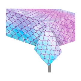 1 mantel de plástico para fiestas de sirena, 54 x 87 pulgadas, escamas de sirena azul, morado y largo, rectangular para bufé, fiesta de sirena, cena, mantel de picnic para uso en eventos de cocina