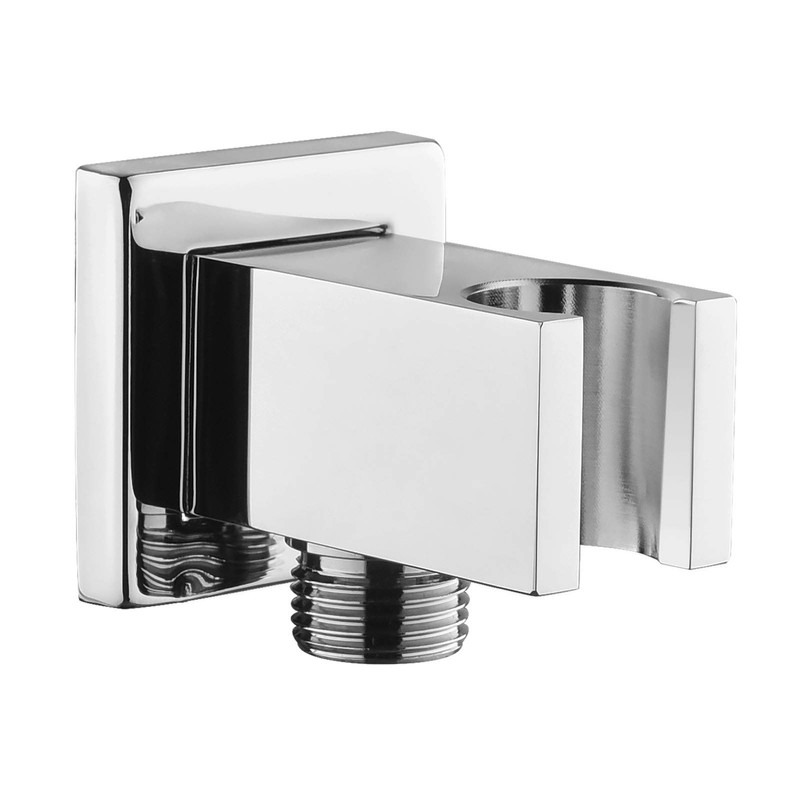 Chrome Wall Supply Elbow with Hand Shower Holder, Keymark Brass