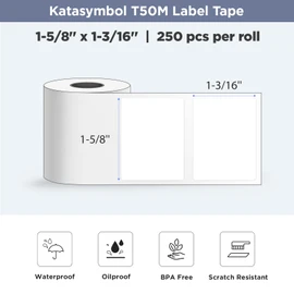 SUPVAN T50M Label Maker Tape Adapted Label Print Paper 4 Packs Refill White Size 1.57'' ×1.18'' 250pcs Thermal Laminated Waterproof Self-Adhesive Multipurpose Labeling Tape Replacement