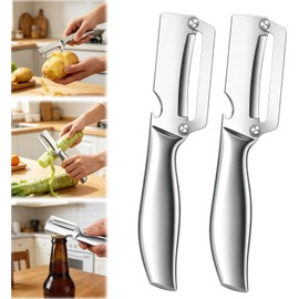 2Pc Multi-Functional Vegetable Peeler for Kitchen,2026 New Stainless Steel Peeler with Wooden Handle and Bottle Opener,2 in 1 Stainless Steel Kitchen Tool