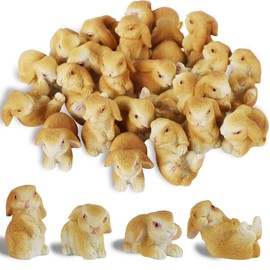 DR.DUDU 24 PCS Mini Bunnies Easter Decor - Mini Resin Animals Rabbits, Miniature Figurines Tiny Animals to Hide, Mini Things for Easter Egg Filler Stuffers DIY Crafts Fairy Gardens Table decor (Brown)