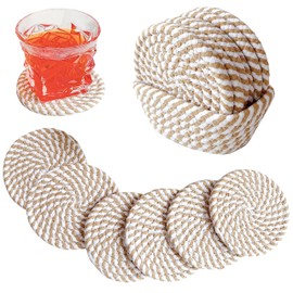 Valdivia Boho Coasters Glasses with Storage Basket, Handmade Cotton Absorbent Drink Coasters for Dining Table, Bars, Kitchen, Office, Cafés, Minimalist Decoration, First Own Home, Must Haves