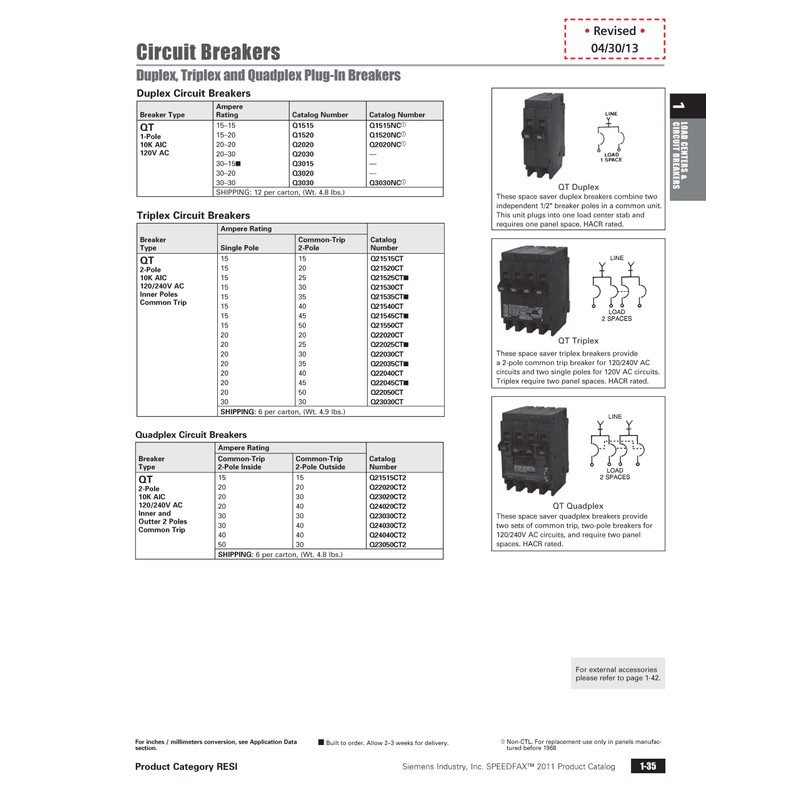 Siemens Q23030CT 30-Amp Double Pole Two 30-Amp Single Pole Circuit