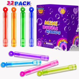 Leetous Kids Party Goodie Bag Stuffer Fillers for Toddlers,32 Pack Valentines Mini Bubble Wand Toys Gifts for Kids,Small Mardi Gras Pinata Birthday Party Favors Supplies,School Camping Prizes Treats Non Candy