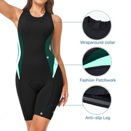 DIFOS Women's Triathlon Suit One-Piece Sleeveless Tri-Suit Quick-Dry 3D Padded Athletic Swimsuits Slimming Cycling Running Green