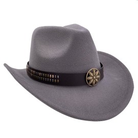 Sandy Ting Men & Women's Felt Wide Brim Western Outback Style Classic Cowboy Hat, Grey, One Size