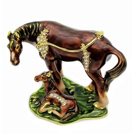 JWT Astyle Thoroughbred Horse Hinged Trinket Boxes with Crystals.Collectible Animal Jewelry Box .Necklace Rings Earrings Storage Boxes.Horse Figurines Home Decor Gifts .