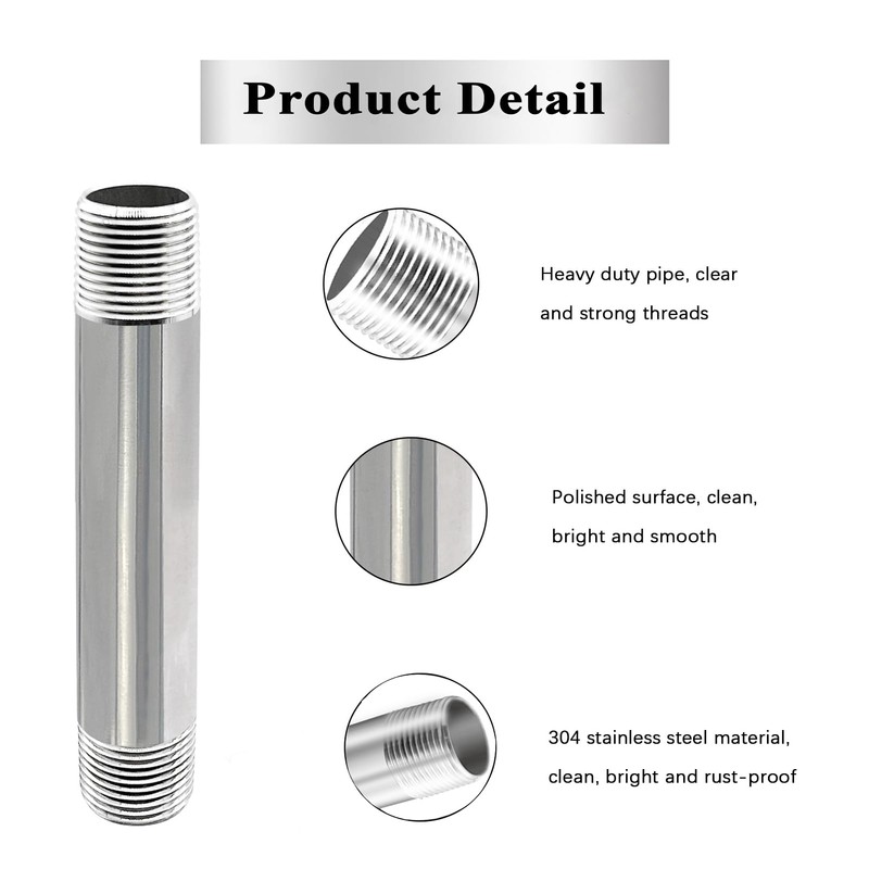 GeilSpace 3/4" x 14" Stainless Steel Pipe, 304 Pipe Nipple
