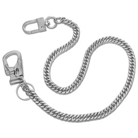 Ahiller Biker Key Wallet Chain, Fancy Silver Stainless Steel Pant Pocket Purse Jean Handbag Belt Chain with Small Double Locking Mechanism Carabiner for Men Women-BK