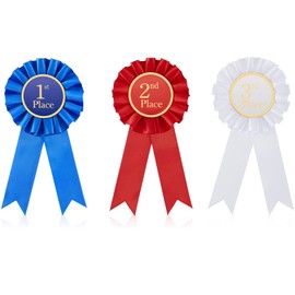 MTLEE Award Ribbon Rosette Set Satin Participation Ribbon Honorable Awards Badge Blue Red and White Prizes 1st 2nd 3rd Place Medals for Classroom Prize Science Fair Talent Show(3 Pcs)