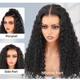 ISEE Glueless Wig Human Hair M Cap 9x6 Water Wave Wig Pre Cut HD Lace 180% Density Deep Curly Lace Front Wig Human Hair Pre Plucked For Beginners Glueless Wig (Natural Color, 18 Inch)