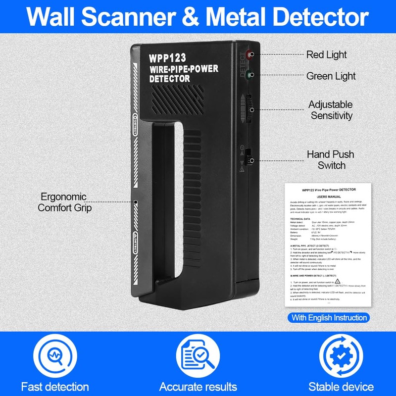 Wall Scanner & Metal Detector，High Sensitivity Stud Finder Wall Scanner