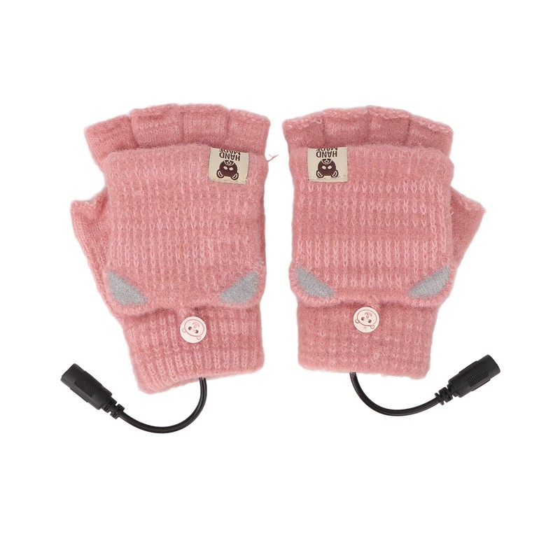 USB Heated Gloves Mitten Men Women Winter Knitted Fingerless Hand
