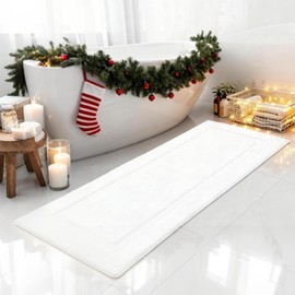 SHACOS Super Soft Bathroom Rugs 24"x60" Long Bath Mats Non Slip Washable Absorbent Christmas Bath Runner Rugs Carpets for Bathroom Floor Tub Shower Vanity Double Sink, White 2'x5'